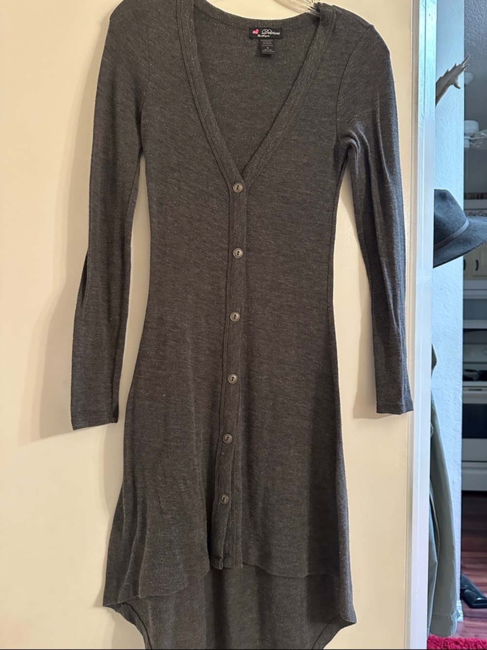 B Darlin Charcoal Gray High-Low Button-Front Knit Dress